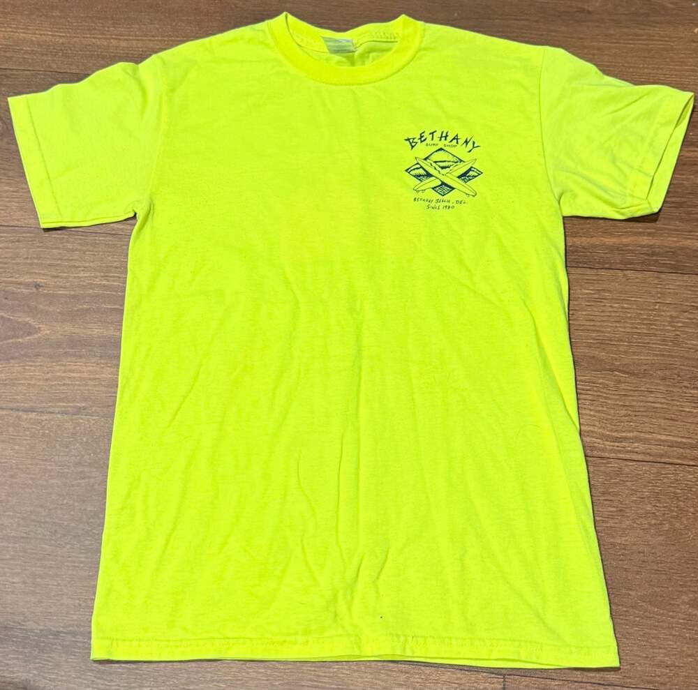 Gildan Ultra Cotton Bethany Surf Shop Neon Yellow Graphic T-Shirt